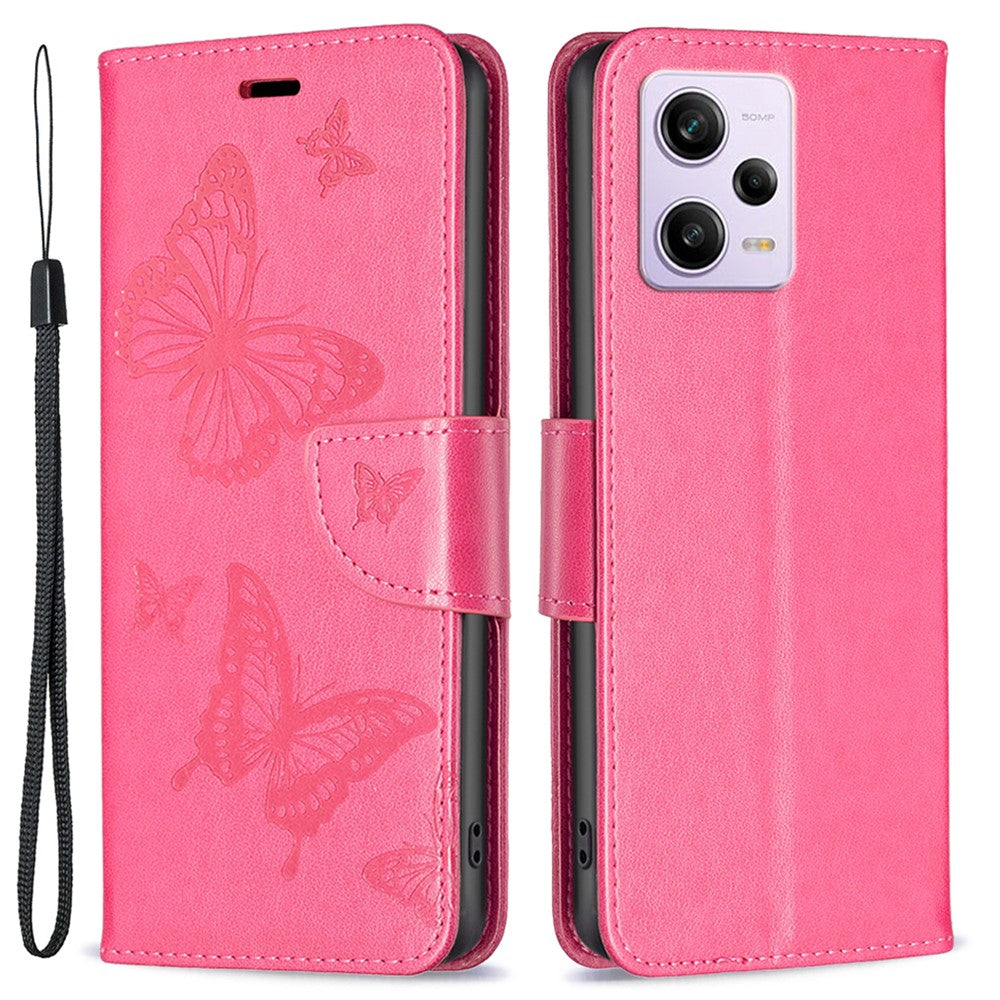Shockproof Case for Xiaomi Redmi Note 12 Pro 5G / Note 12 Pro Speed 5G / Poco X5 Pro 5G PU Leather Cover Butterfly Imprinted with Strap