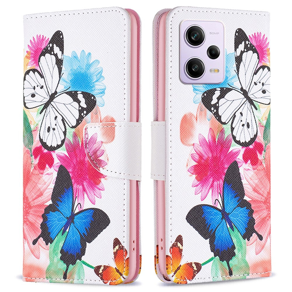 Mönstertryck PU-läderfodral med fällbart mönster för Xiaomi Redmi Note 12 Pro 5G / Note 12 Pro Speed 5G / Poco X5 Pro 5G, plånboksfodral med stativ och fallskydd