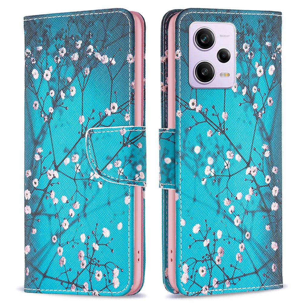 Mönstertryck PU-läderfodral med fällbart mönster för Xiaomi Redmi Note 12 Pro 5G / Note 12 Pro Speed 5G / Poco X5 Pro 5G, plånboksfodral med stativ och fallskydd