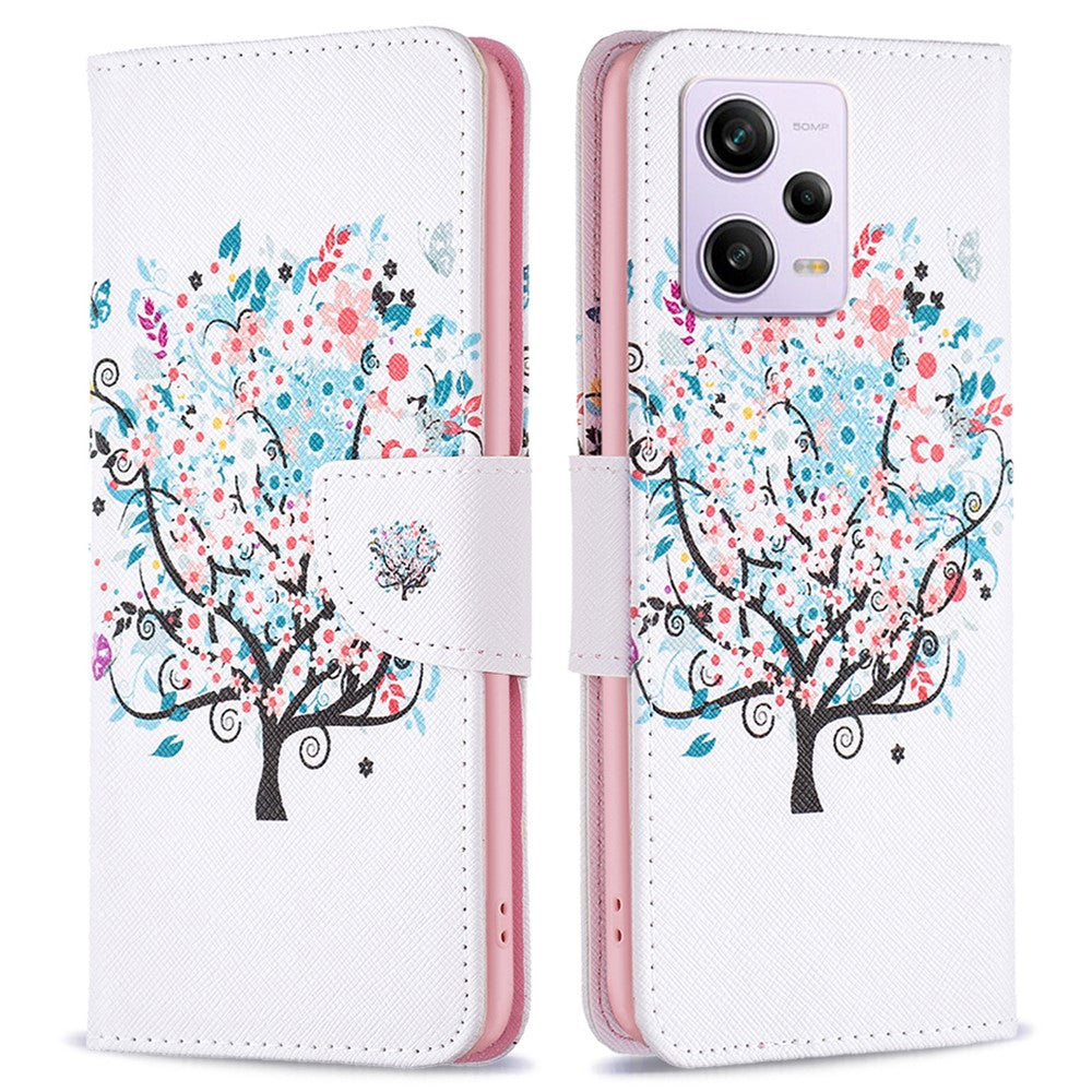 Mönstertryck PU-läderfodral med fällbart mönster för Xiaomi Redmi Note 12 Pro 5G / Note 12 Pro Speed 5G / Poco X5 Pro 5G, plånboksfodral med stativ och fallskydd