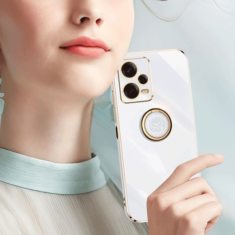 XINLI Phone Case for Xiaomi Redmi Note 12 Pro+ 5G Electroplating Golden Edge Ring Holder Kickstand TPU Phone Cover