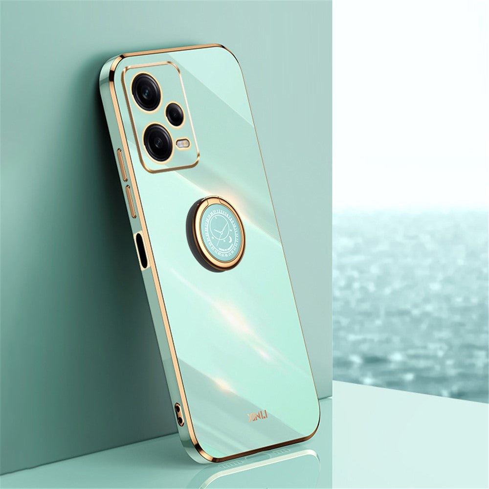 XINLI For Xiaomi Redmi Note 12 Pro 5G Ring Holder Kickstand TPU Phone Cover Case with Electroplating Edge