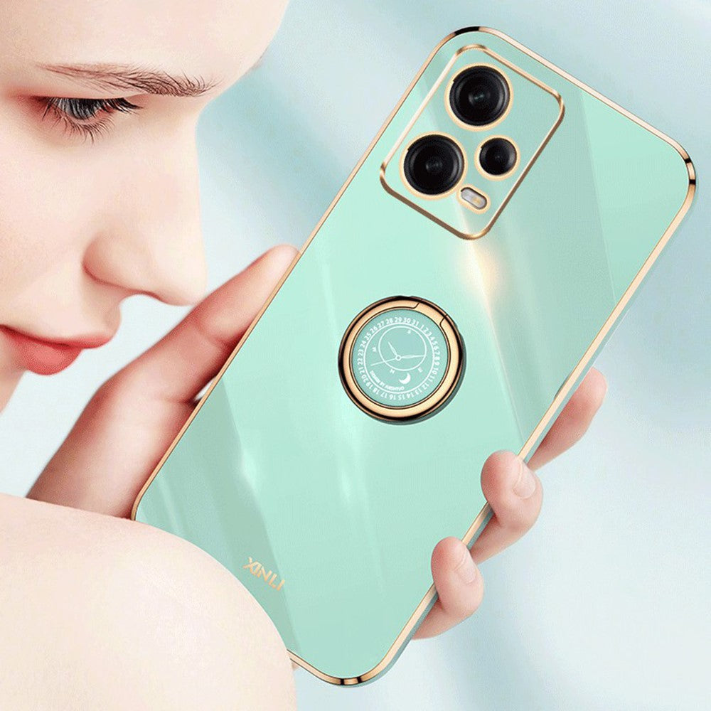 XINLI For Xiaomi Redmi Note 12 Pro 5G Ring Holder Kickstand TPU Phone Cover Case with Electroplating Edge