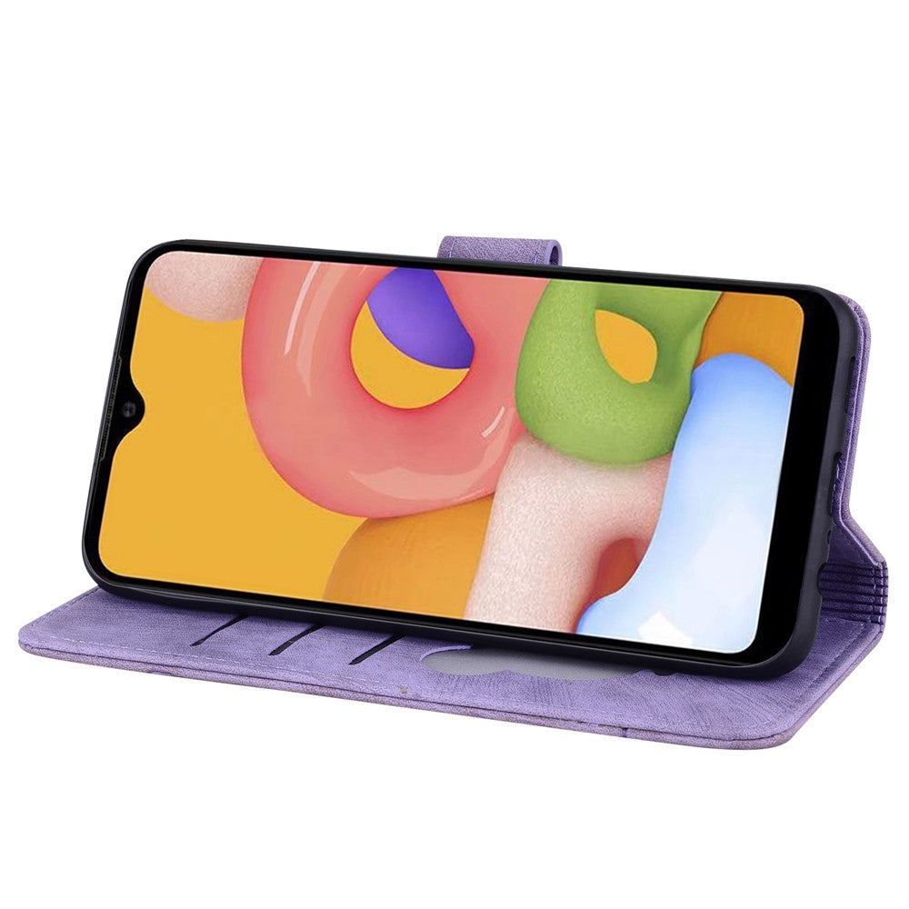 Til Samsung Galaxy A54 5G PU Læder Pung Etui Præget Kat Blomst Telefon Stand Cover med Rem