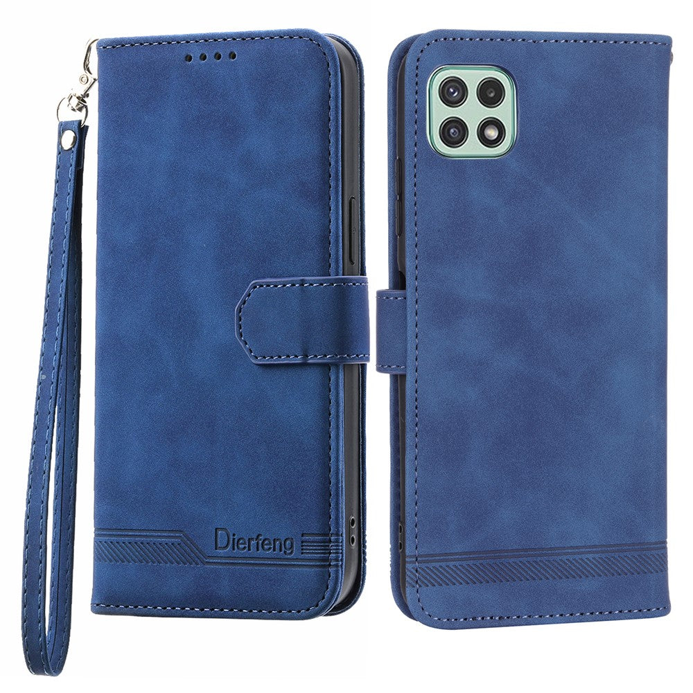 DIERFENG DF-03 Stand Telefoncover til Samsung Galaxy A22 5G (EU-version), pungcover i PU-læder med prægede linjer