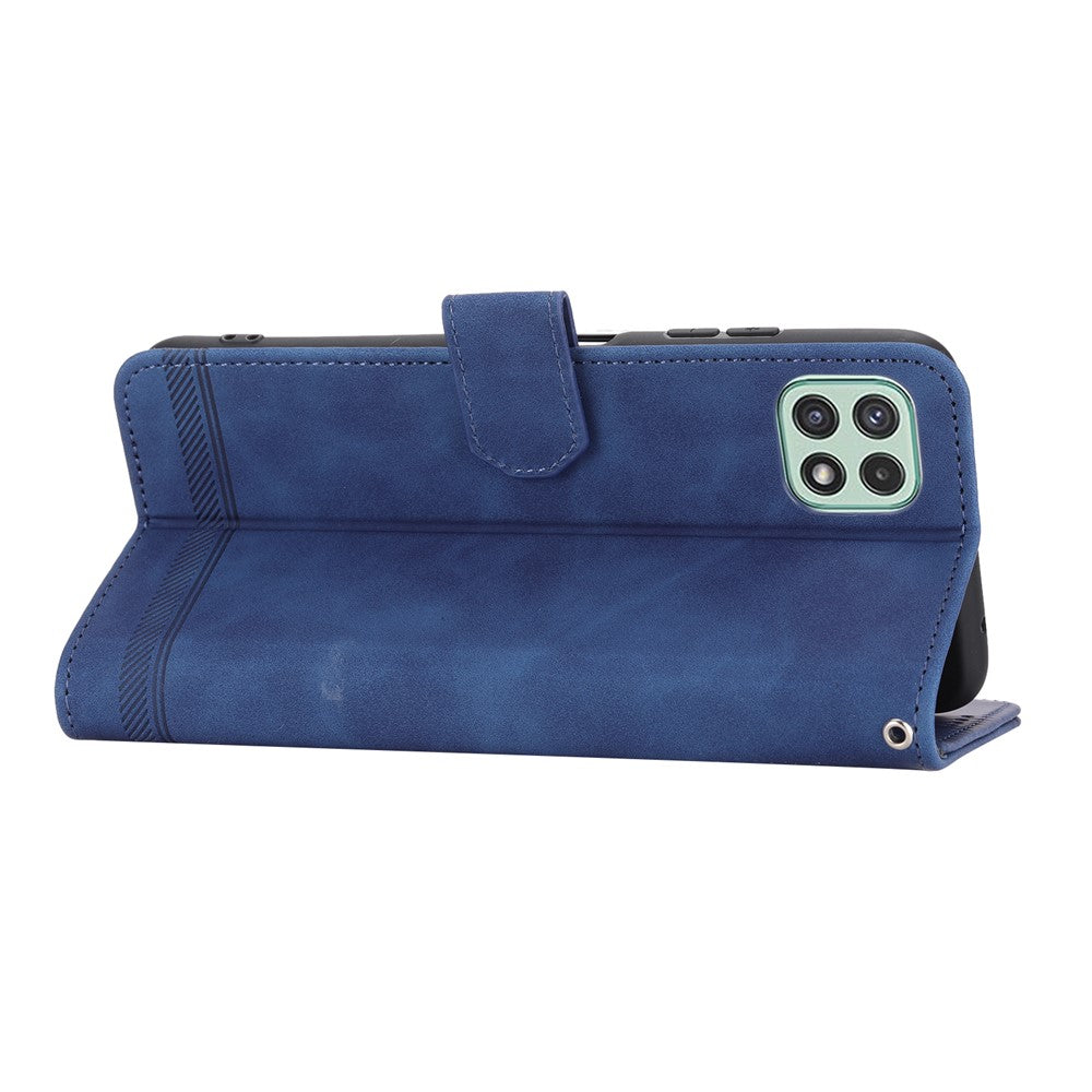 DIERFENG DF-03 Stand Telefoncover til Samsung Galaxy A22 5G (EU-version), pungcover i PU-læder med prægede linjer