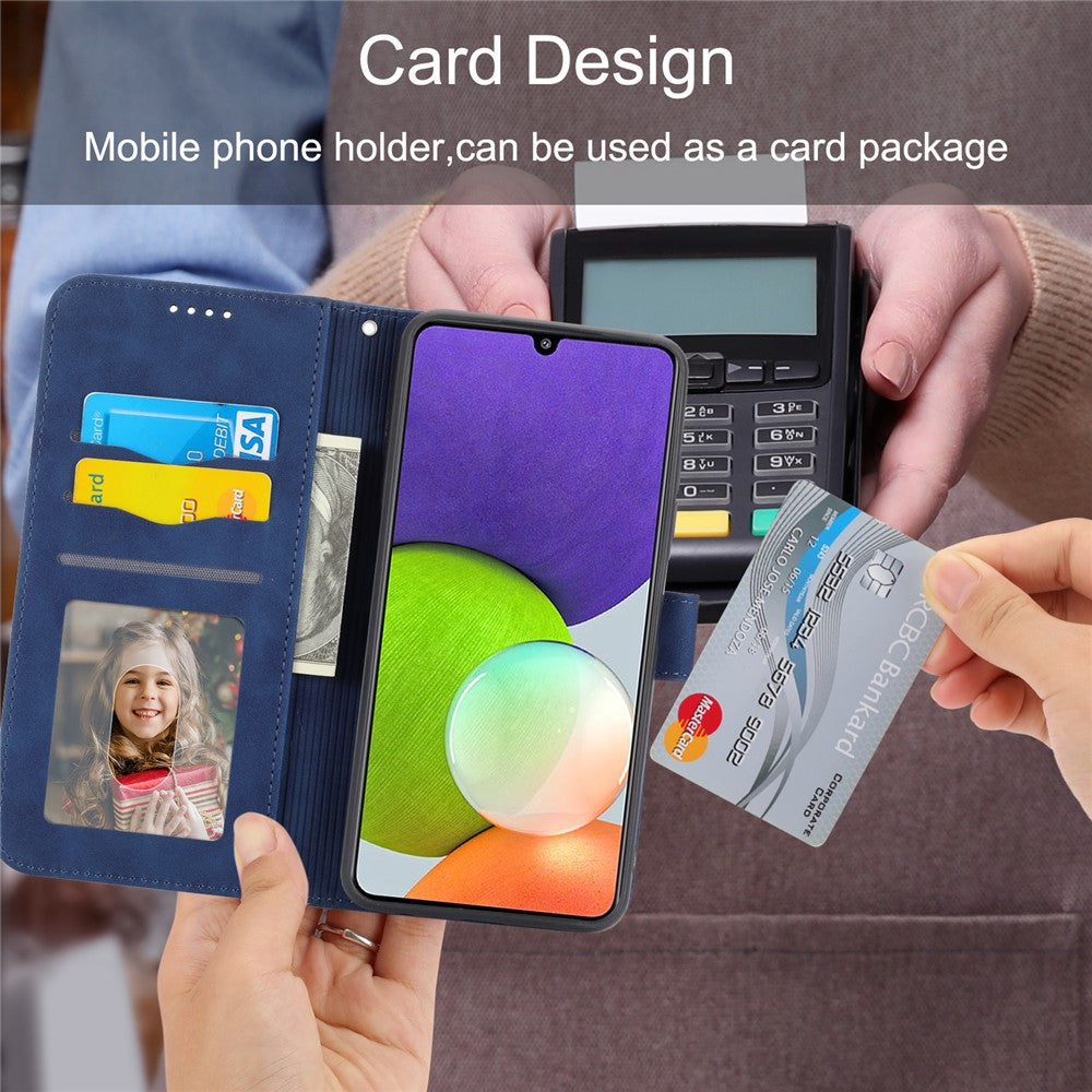 DIERFENG DF-03 Stand Telefoncover til Samsung Galaxy A22 5G (EU-version), pungcover i PU-læder med prægede linjer