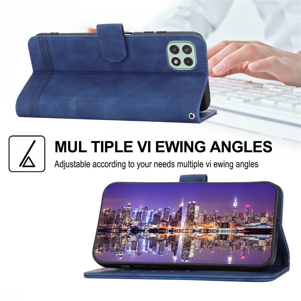 DIERFENG DF-03 Stand Telefoncover til Samsung Galaxy A22 5G (EU-version), pungcover i PU-læder med prægede linjer