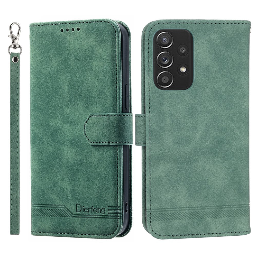 DIERFENG DF-03 PU Leather Wallet Phone Case for Samsung Galaxy A52 4G / 5G / A52s 5G, Flip Stand Lines Imprinted Phone Cover