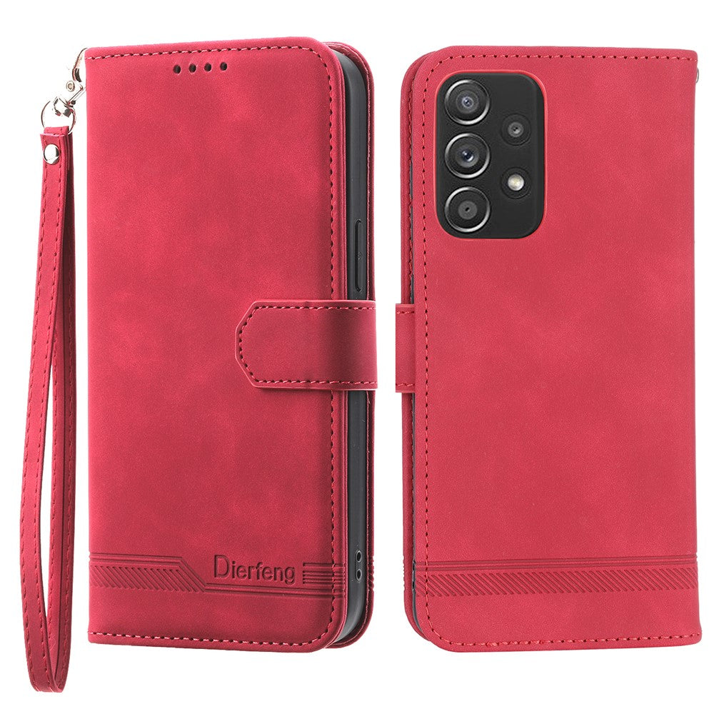 DIERFENG DF-03 PU Leather Wallet Phone Case for Samsung Galaxy A52 4G / 5G / A52s 5G, Flip Stand Lines Imprinted Phone Cover
