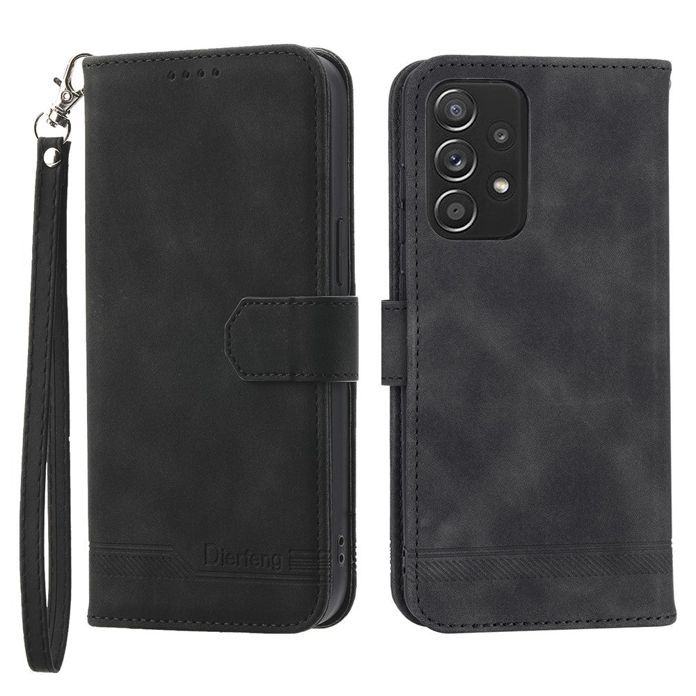 DIERFENG DF-03 PU Leather Wallet Phone Case for Samsung Galaxy A52 4G / 5G / A52s 5G, Flip Stand Lines Imprinted Phone Cover
