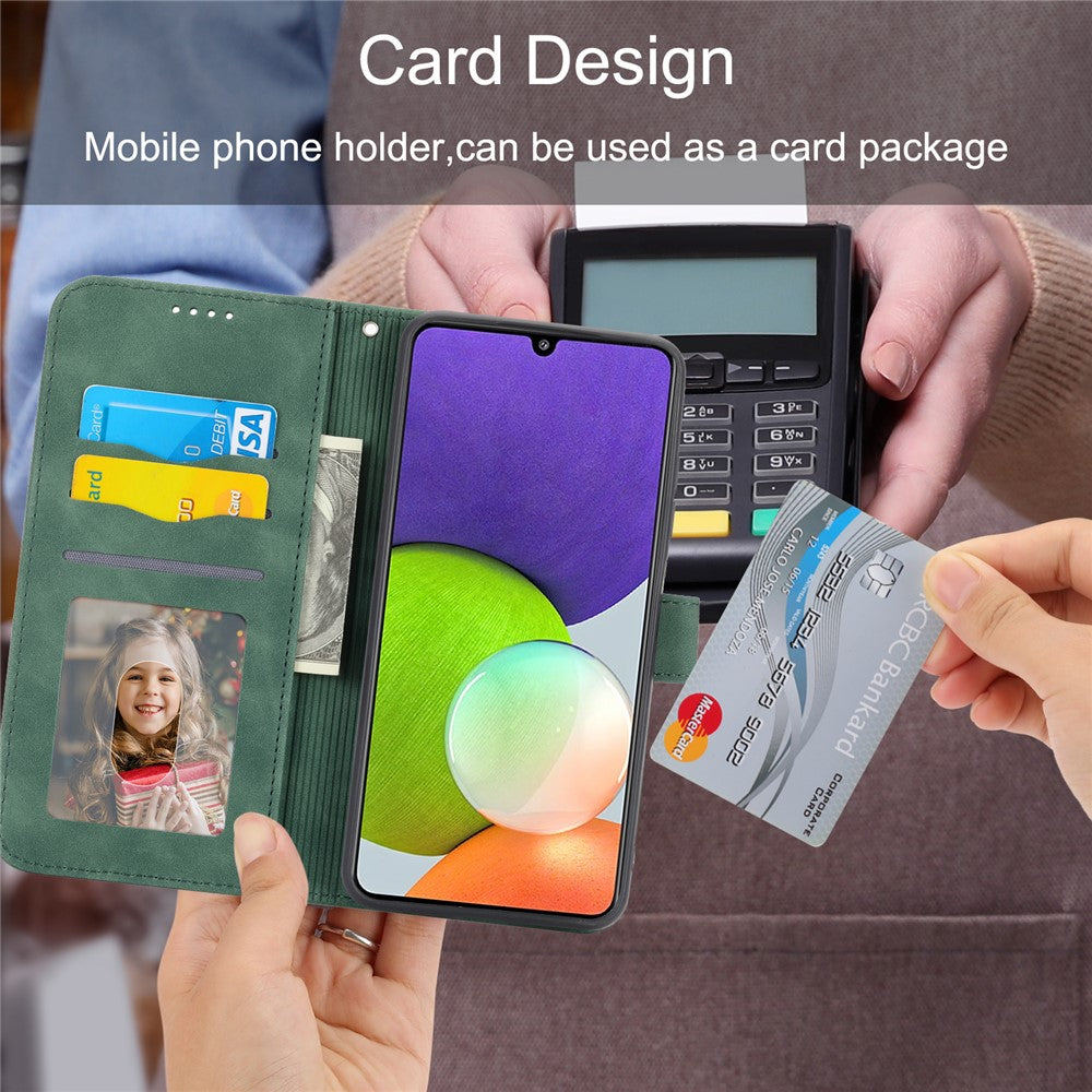 DIERFENG DF-03 Phone Case for Samsung Galaxy A22 4G (EU Version), Stand Wallet Lines Imprinted Leather Cover
