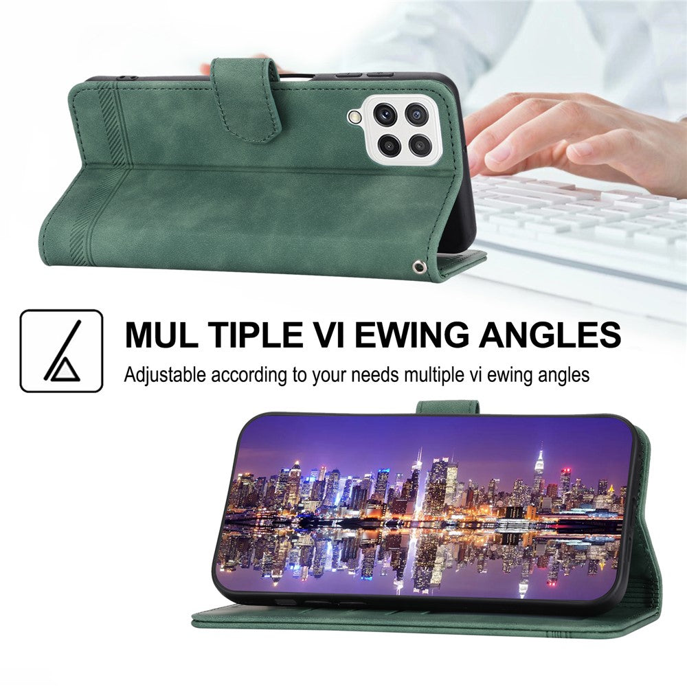 DIERFENG DF-03 Phone Case for Samsung Galaxy A22 4G (EU Version), Stand Wallet Lines Imprinted Leather Cover