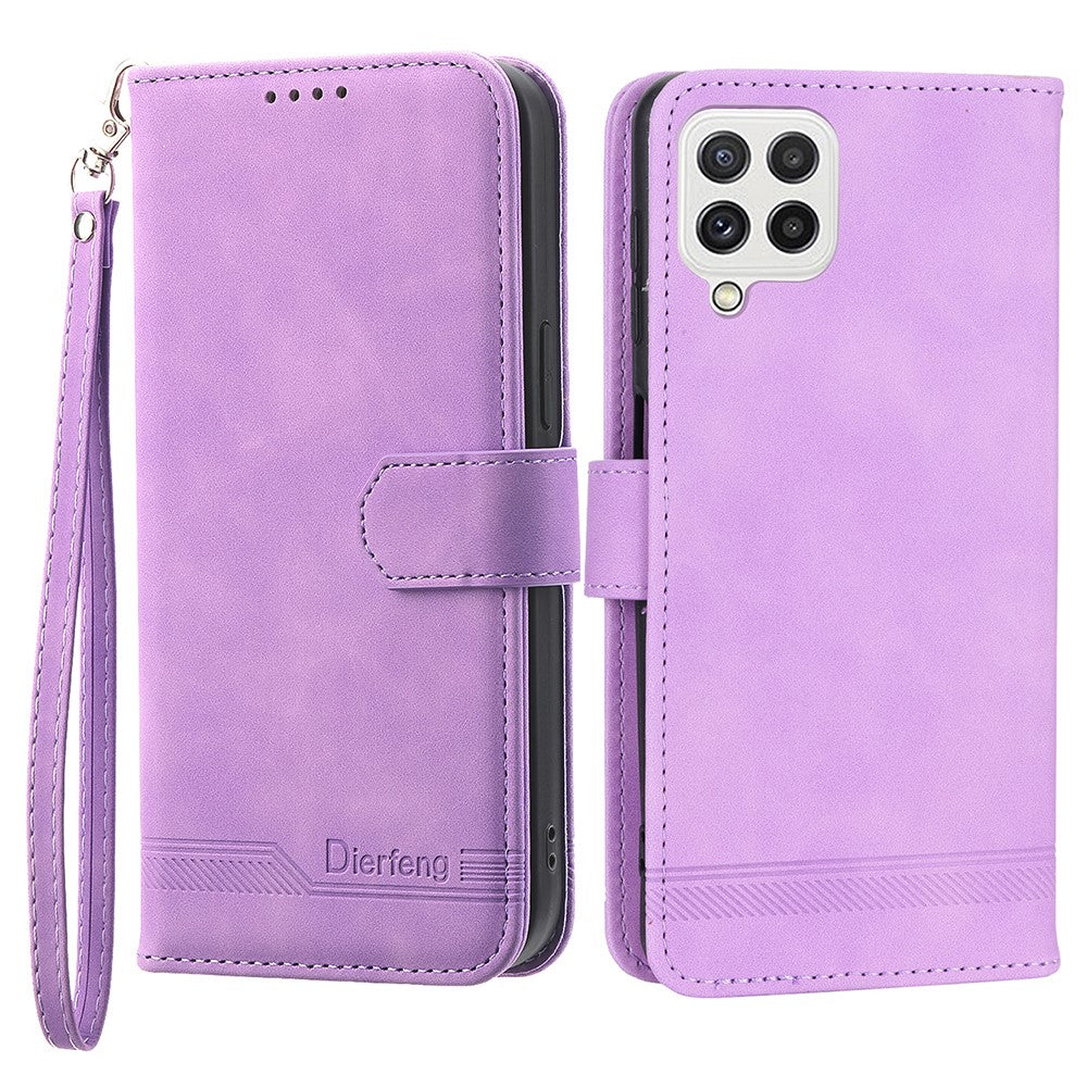 DIERFENG DF-03 Phone Case for Samsung Galaxy A22 4G (EU Version), Stand Wallet Lines Imprinted Leather Cover