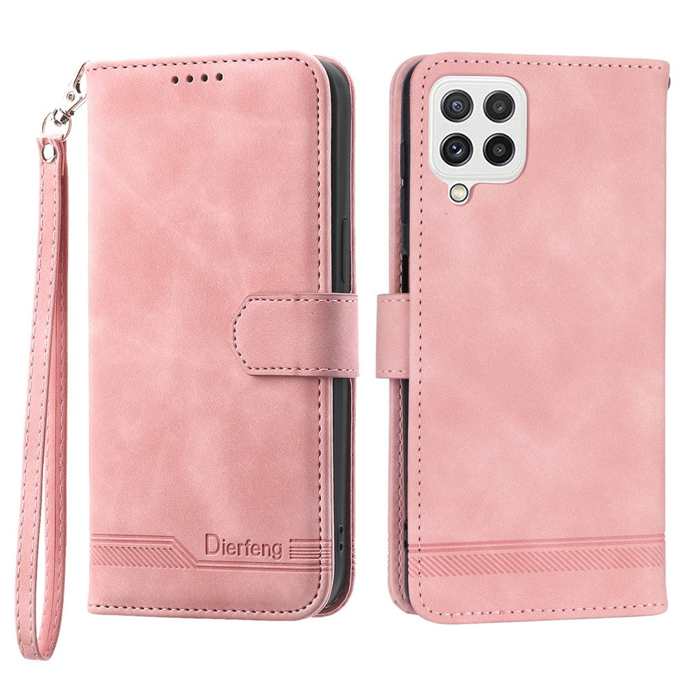 DIERFENG DF-03 Phone Case for Samsung Galaxy A22 4G (EU Version), Stand Wallet Lines Imprinted Leather Cover