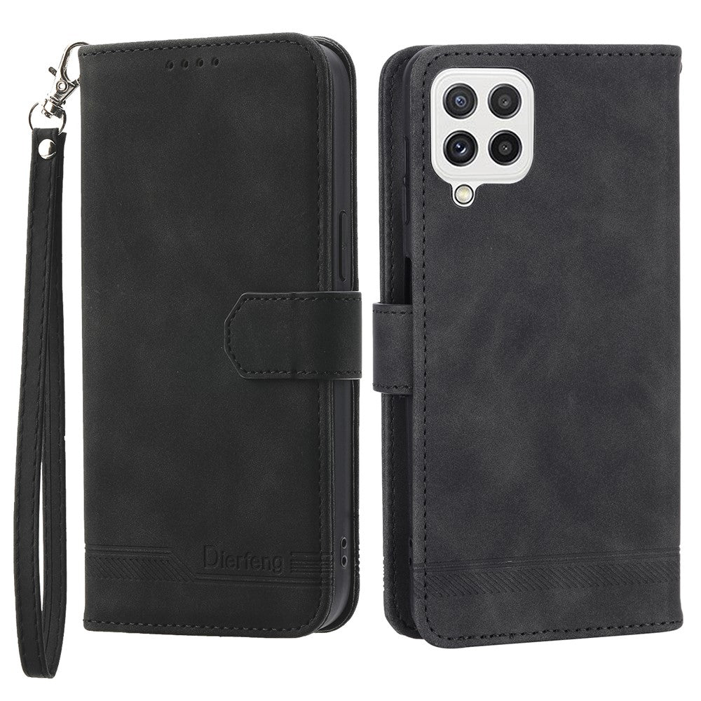 DIERFENG DF-03 Phone Case for Samsung Galaxy A22 4G (EU Version), Stand Wallet Lines Imprinted Leather Cover
