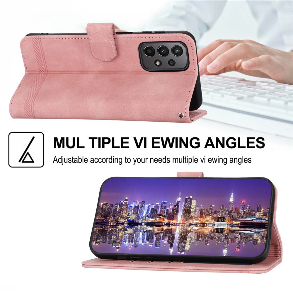DIERFENG DF-03 Leather Phone Case for Samsung Galaxy A23 5G (Global Version) / A23 4G, Lines Imprinted Wallet Stand Phone Cover