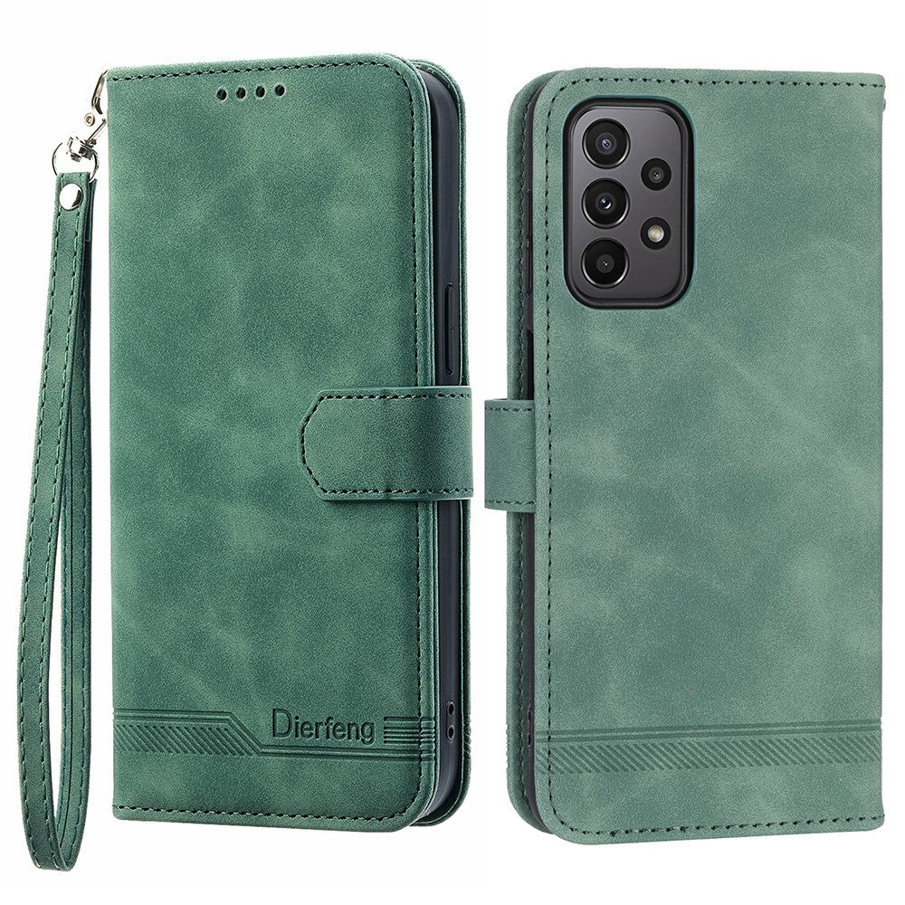 DIERFENG DF-03 Leather Phone Case for Samsung Galaxy A23 5G (Global Version) / A23 4G, Lines Imprinted Wallet Stand Phone Cover