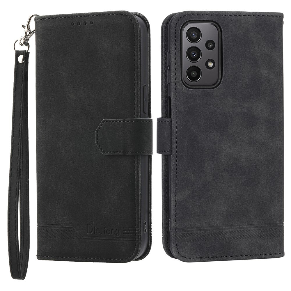DIERFENG DF-03 Leather Phone Case for Samsung Galaxy A23 5G (Global Version) / A23 4G, Lines Imprinted Wallet Stand Phone Cover