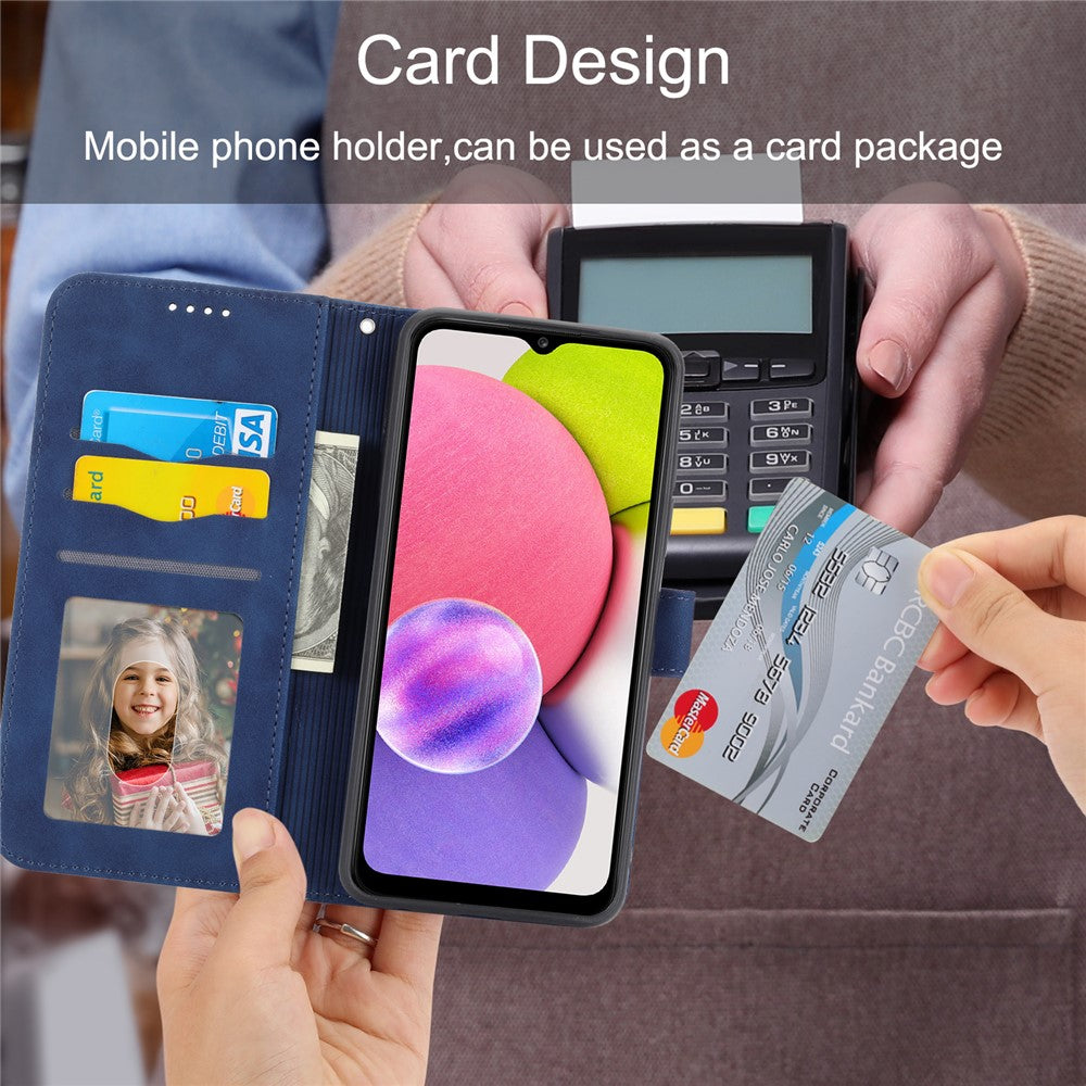DIERFENG DF-03 Leather Case for Samsung Galaxy A03s (164.2mm) Stand Wallet Lines Imprint Cell Phone Cover