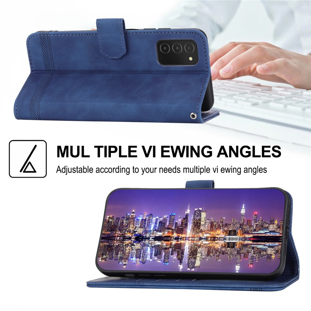 DIERFENG DF-03 Leather Case for Samsung Galaxy A03s (164.2mm) Stand Wallet Lines Imprint Cell Phone Cover