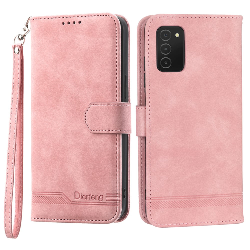 DIERFENG DF-03 Leather Case for Samsung Galaxy A03s (164.2mm) Stand Wallet Lines Imprint Cell Phone Cover