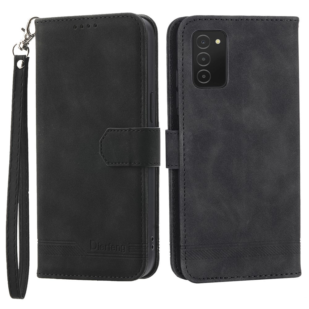 DIERFENG DF-03 Leather Case for Samsung Galaxy A03s (164.2mm) Stand Wallet Lines Imprint Cell Phone Cover