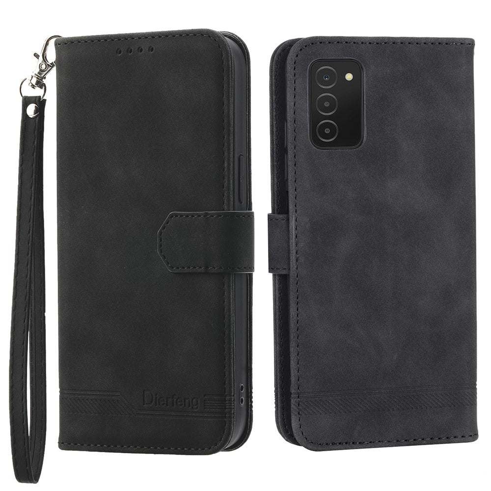 DIERFENG DF-03 Telefoncover til Samsung Galaxy A03s (166,5 mm), Stand-pung med indprægede linjer i læder