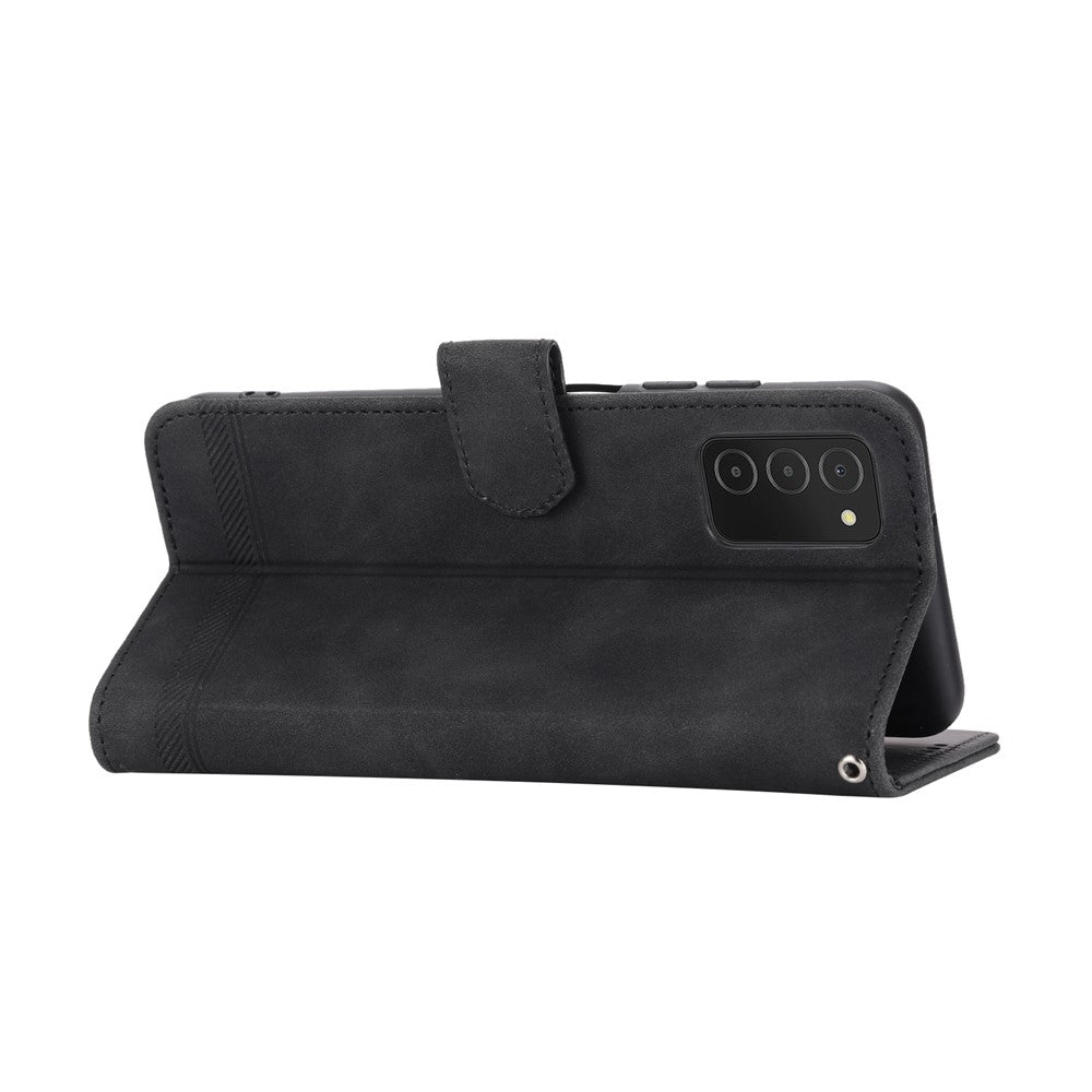 DIERFENG DF-03 Telefoncover til Samsung Galaxy A03s (166,5 mm), Stand-pung med indprægede linjer i læder