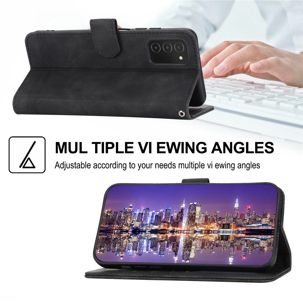 DIERFENG DF-03 Telefoncover til Samsung Galaxy A03s (166,5 mm), Stand-pung med indprægede linjer i læder