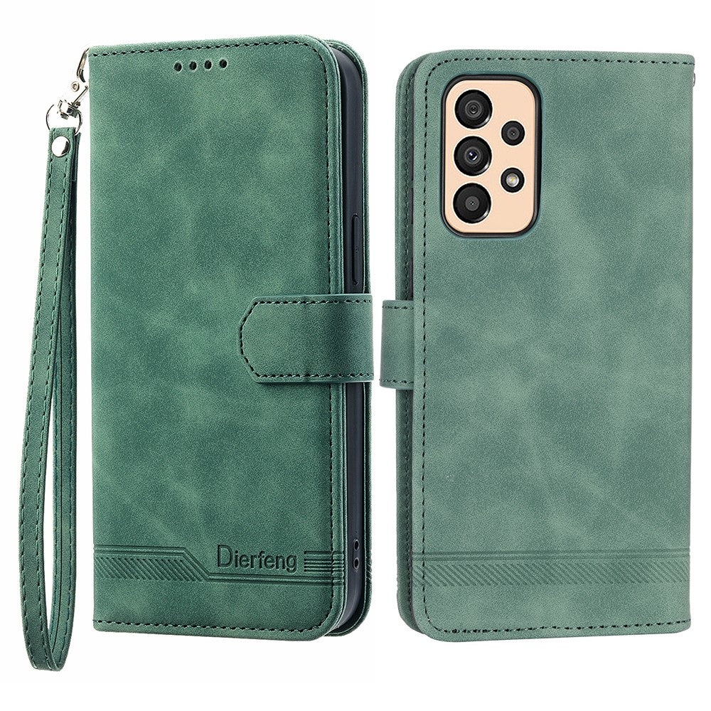 DIERFENG DF-03 Protective Phone Case for Samsung Galaxy A33 5G, Wallet Stand PU Leather Lines Imprinted Phone Cover
