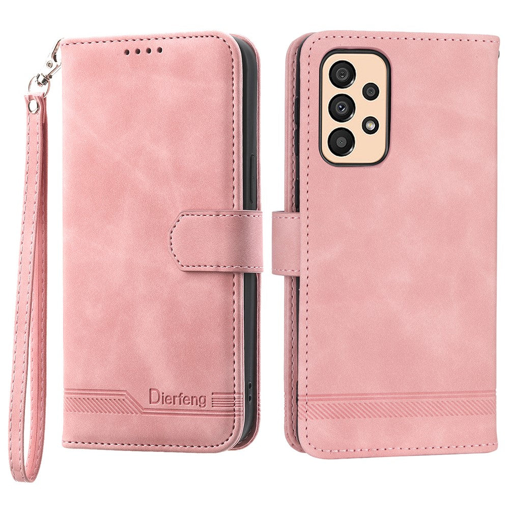 DIERFENG DF-03 Protective Phone Case for Samsung Galaxy A33 5G, Wallet Stand PU Leather Lines Imprinted Phone Cover