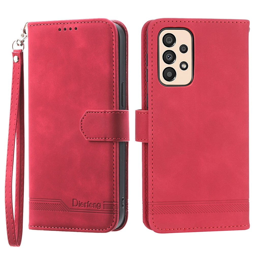 DIERFENG DF-03 Protective Phone Case for Samsung Galaxy A33 5G, Wallet Stand PU Leather Lines Imprinted Phone Cover