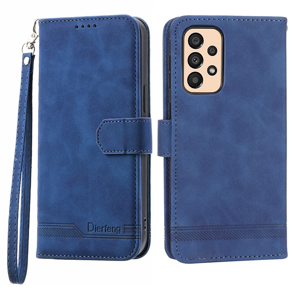 DIERFENG DF-03 Protective Phone Case for Samsung Galaxy A33 5G, Wallet Stand PU Leather Lines Imprinted Phone Cover
