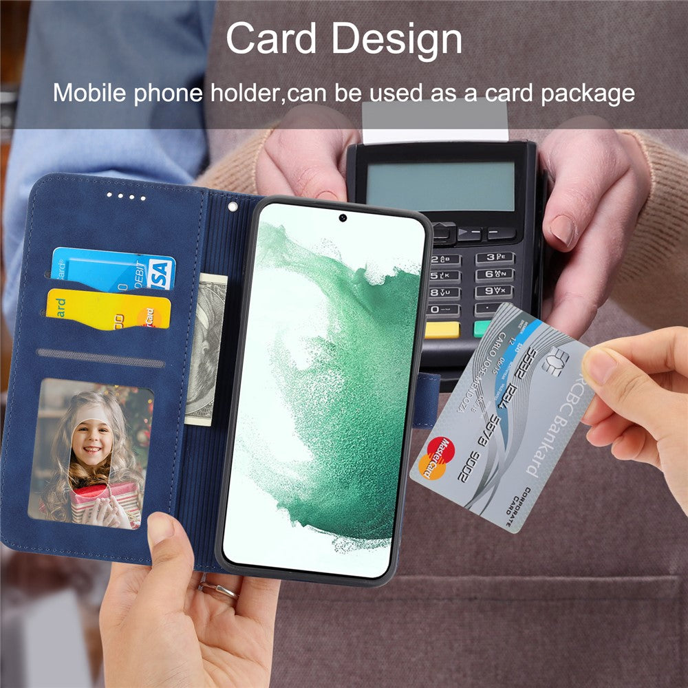 DIERFENG DF-03 Wallet Phone Case for Samsung Galaxy S22+ 5G, Stand PU Leather Lines Imprinted Cover