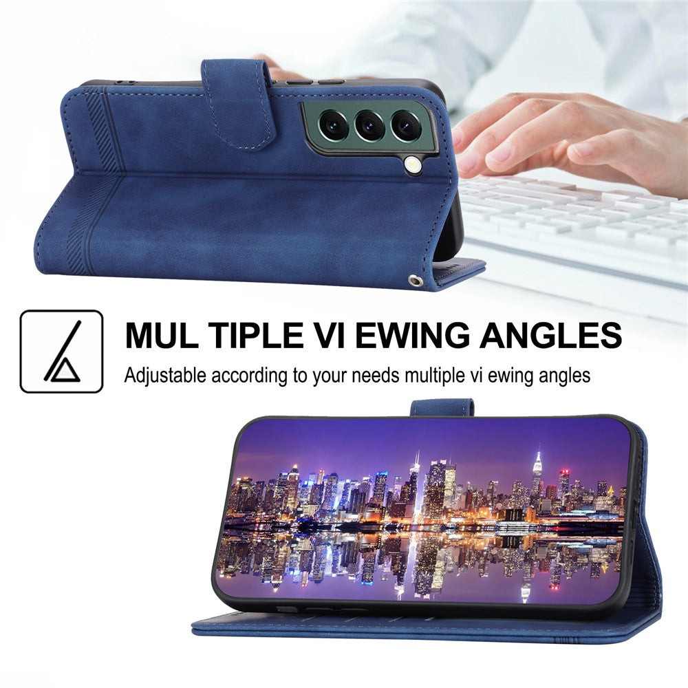 DIERFENG DF-03 Wallet Phone Case for Samsung Galaxy S22+ 5G, Stand PU Leather Lines Imprinted Cover