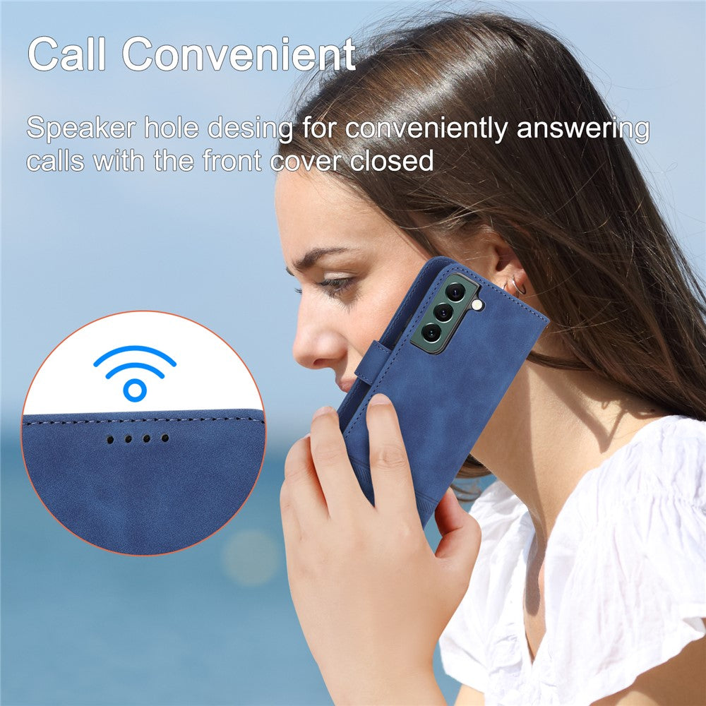 DIERFENG DF-03 Wallet Phone Case for Samsung Galaxy S22+ 5G, Stand PU Leather Lines Imprinted Cover