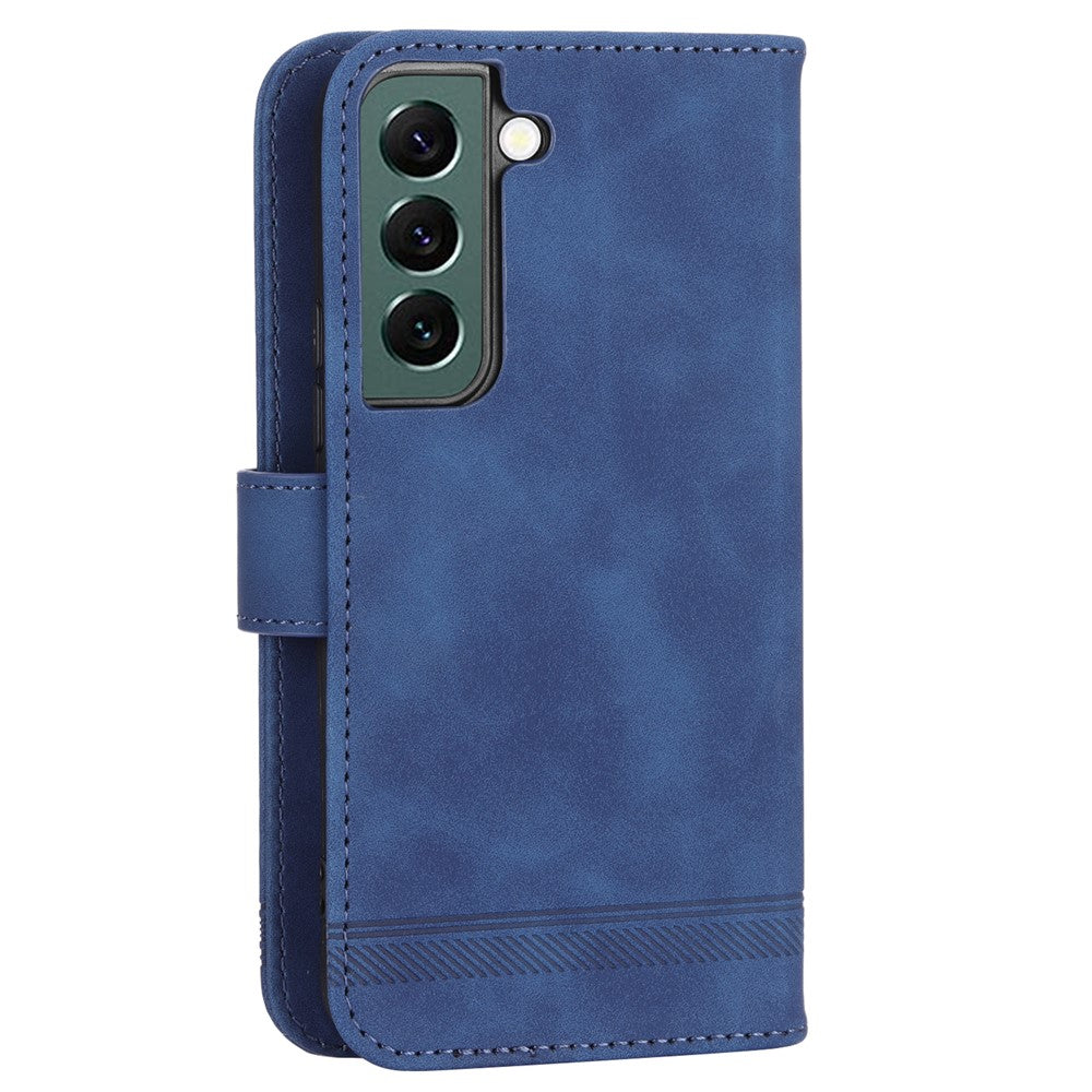 DIERFENG DF-03 Wallet Phone Case for Samsung Galaxy S22+ 5G, Stand PU Leather Lines Imprinted Cover