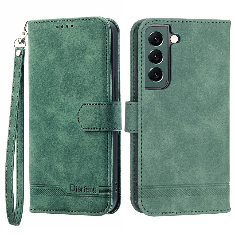 DIERFENG DF-03 Wallet Phone Case for Samsung Galaxy S22+ 5G, Stand PU Leather Lines Imprinted Cover