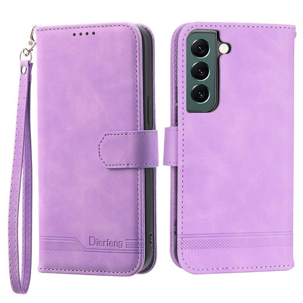 DIERFENG DF-03 Wallet Phone Case for Samsung Galaxy S22+ 5G, Stand PU Leather Lines Imprinted Cover