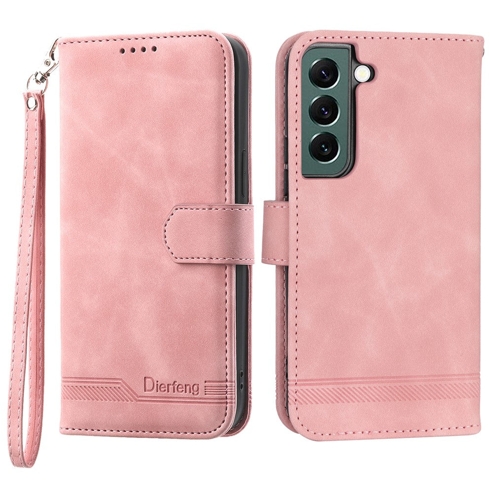 DIERFENG DF-03 Wallet Phone Case for Samsung Galaxy S22+ 5G, Stand PU Leather Lines Imprinted Cover