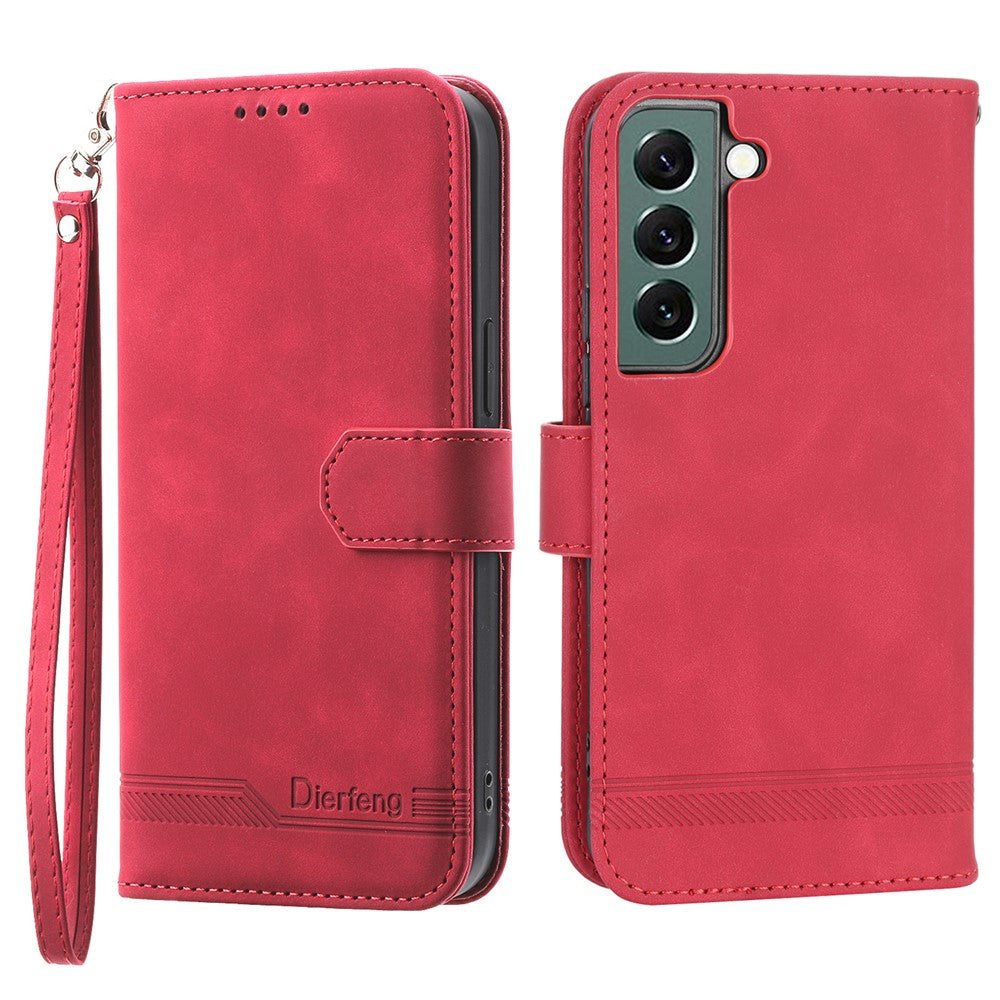 DIERFENG DF-03 Wallet Phone Case for Samsung Galaxy S22+ 5G, Stand PU Leather Lines Imprinted Cover