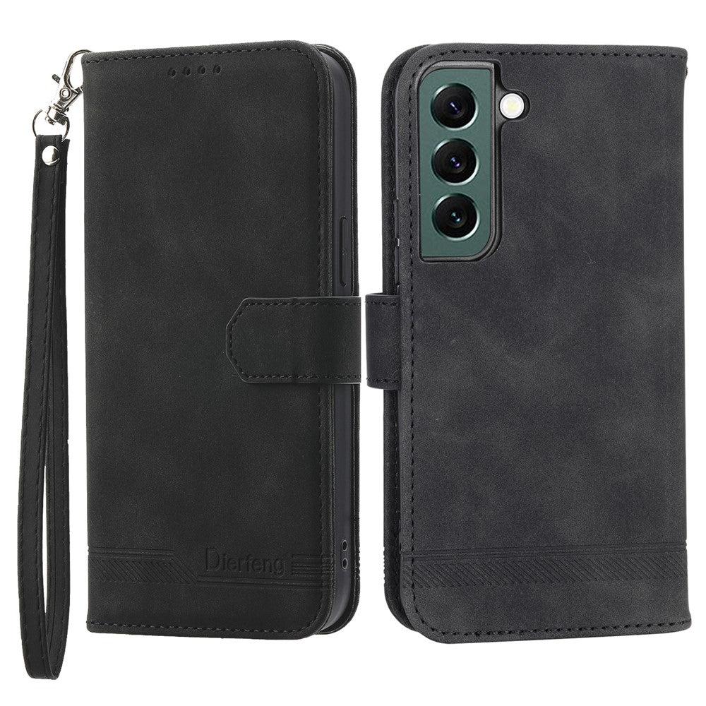 DIERFENG DF-03 Wallet Phone Case for Samsung Galaxy S22+ 5G, Stand PU Leather Lines Imprinted Cover