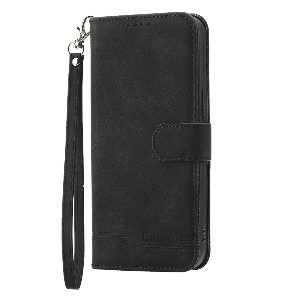 DIERFENG DF-03 Leather Phone Case for iPhone 12 Pro Max 6.7 inch, Lines Imprinted Phone Shell Flip Wallet Cover Stand