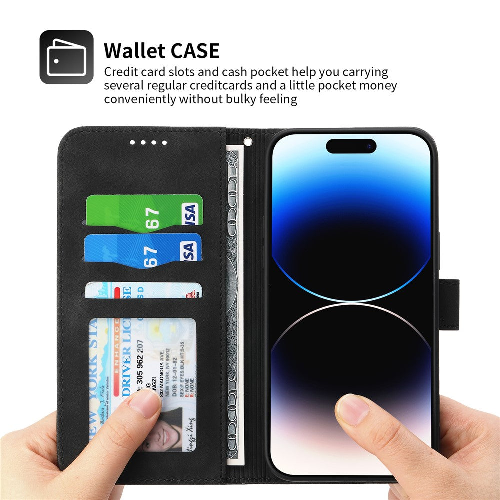 DIERFENG DF-03 Leather Phone Case for iPhone 12 Pro Max 6.7 inch, Lines Imprinted Phone Shell Flip Wallet Cover Stand