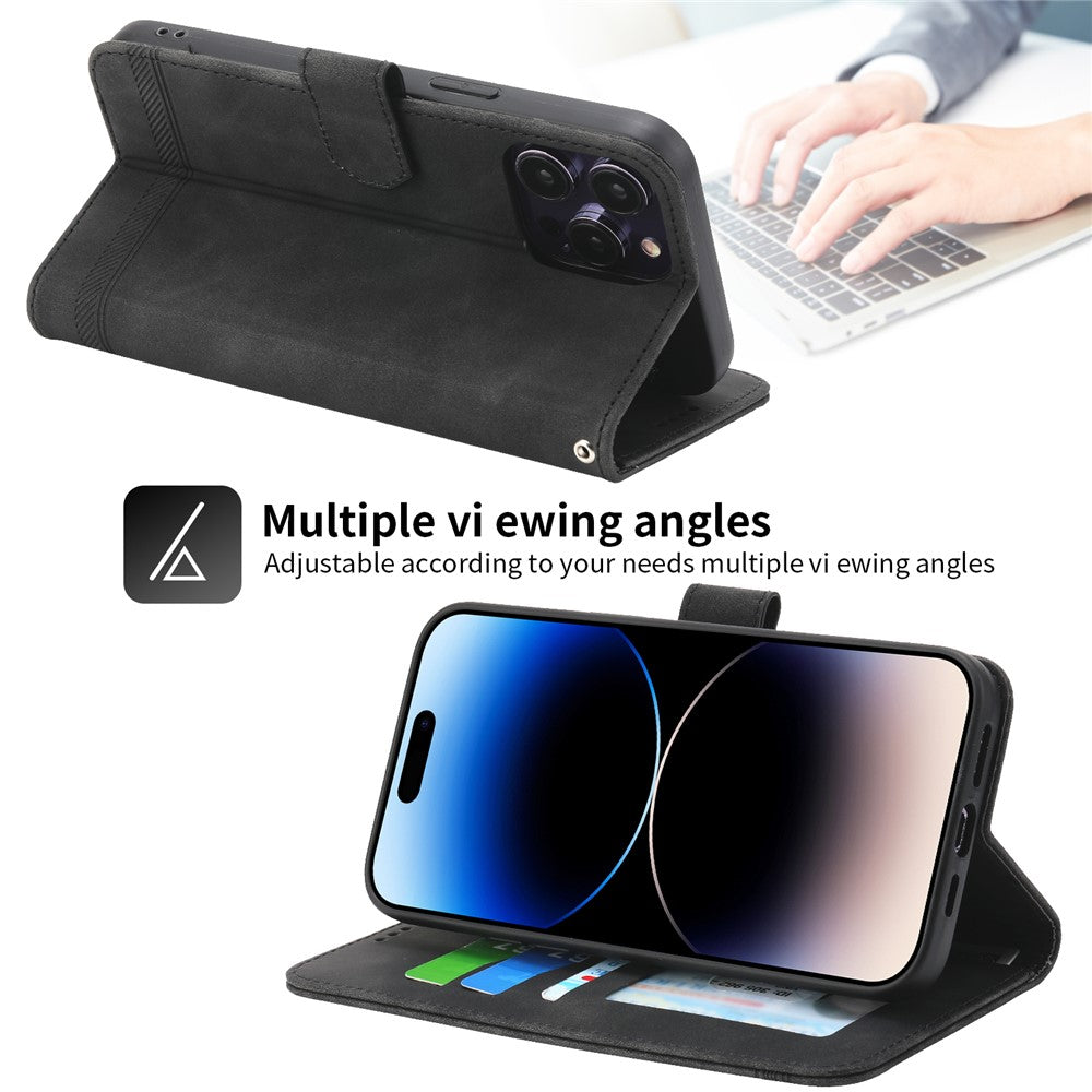 DIERFENG DF-03 Leather Phone Case for iPhone 12 Pro Max 6.7 inch, Lines Imprinted Phone Shell Flip Wallet Cover Stand