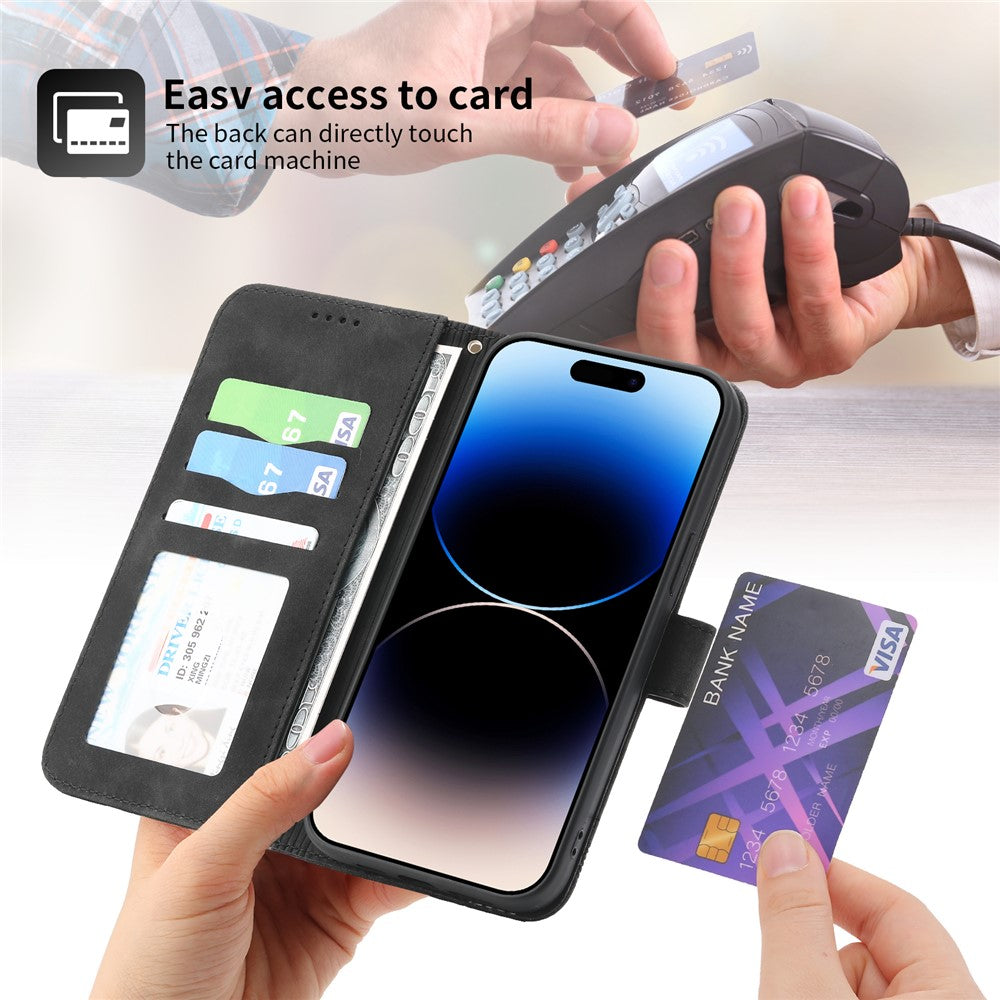 DIERFENG DF-03 Leather Phone Case for iPhone 12 Pro Max 6.7 inch, Lines Imprinted Phone Shell Flip Wallet Cover Stand