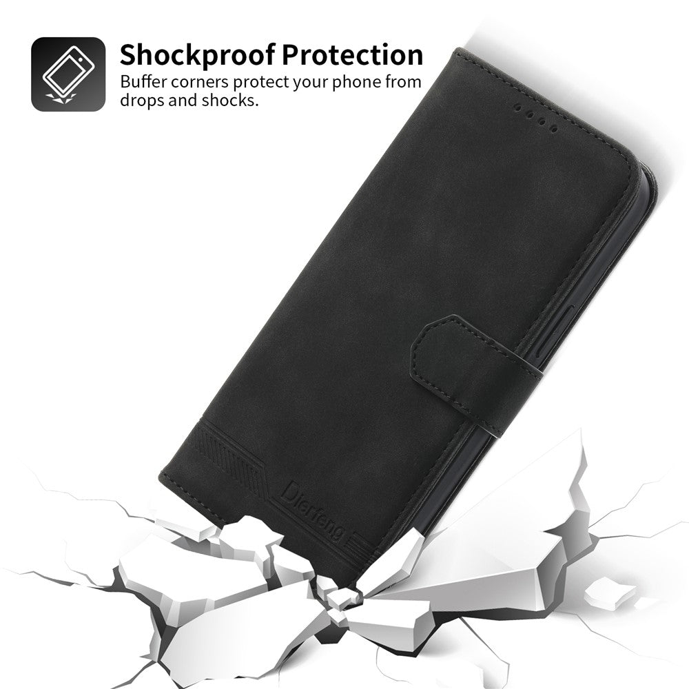 DIERFENG DF-03 Leather Phone Case for iPhone 12 Pro Max 6.7 inch, Lines Imprinted Phone Shell Flip Wallet Cover Stand