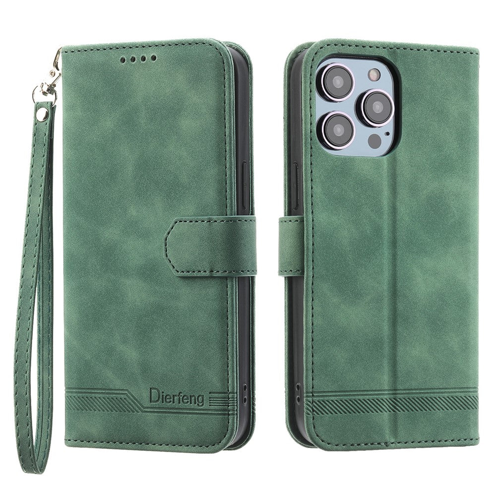 DIERFENG DF-03 Leather Phone Case for iPhone 12 Pro Max 6.7 inch, Lines Imprinted Phone Shell Flip Wallet Cover Stand