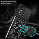 Anti-drop Phone Case For Oppo A17 4G, Ring Kickstand Mobile Phone Case with Slide Camera Lens Cover